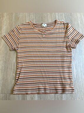 Courreges Orange & Brown Metallic Striped Shirt Small